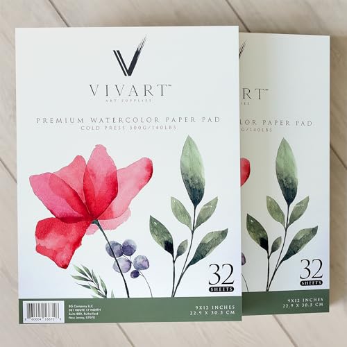 Vivart Watercolor Pad, 9x12 inches, Pack of 2 (64 White Sheets), Acid-Free and Cold Pressed, 140lb/300 GSM, Drawing & Painting, Wet & Dry Media, Ideal for Beginners, Artists & Professionals