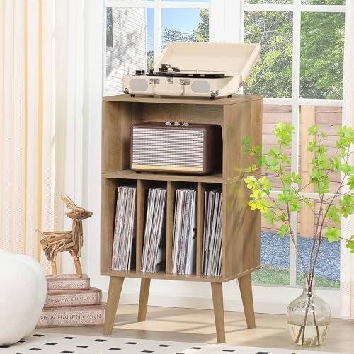 Support pour tourne-disque, moderne, peut contenir jusqu’à 160 albums, support de rangement en vinyle Mid-Century avec pieds en bois, étagère d’affichage pour tourne-disque, chêne - Les Beatles, Paul McCartney, John Lennon, RIngo Starr, George Harrison Support pour tourne-disque, moderne, peut contenir jusqu'à 160 albums, support de rangement en vinyle Mid-Century avec pieds en bois, étagère d'affichage pour tourne-disque, chêne – Image 7