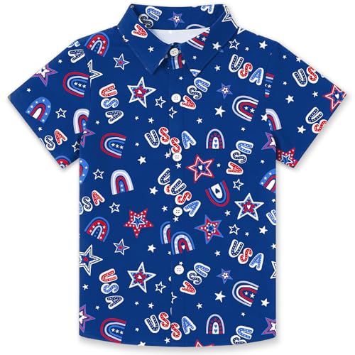 Image of 4th of July Shirts for Girls Boys American Patriotic Tshirt Kids Hawaiian Button Down Tops
