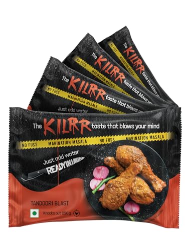 Image of KILRR Chicken Marination - Tandoori Masala for 1Kg Chicken | Pack of 4 (Marinates 250g per Pack) | 1- Min Killer Marinade for Tikka, Tandoori | Add Water & Oil | All-Natural, No Preservatives or Additives | Killer Gang