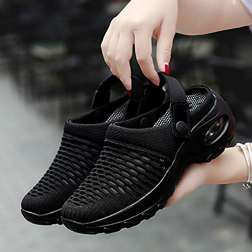 Image of Trsorini Mules Clogs for Women Summer Air Cushion Platform Mesh Mules Sneaker Sandals for Female Lightweight Beach Shoes Outdoor Slippers Walking Shoes