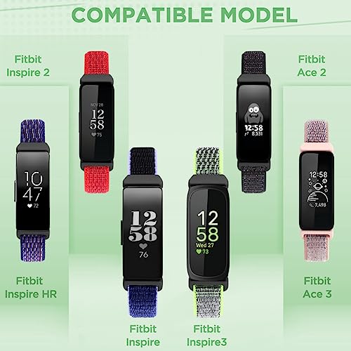Image of Nylon Bands Compatible for Fitbit Inspire 3 /Inspire 2 /Inspire /Inspire HR /Ace 3 /Ace 2 Bands, Breathable Sport Replacement Straps Soft Adjustable Solo Loop Nylon Wristband for Women Men Kids