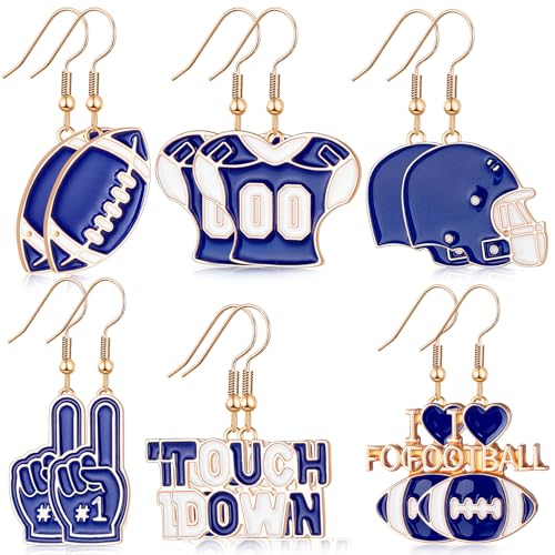 Nosiny 6 Pairs Earrings for Women Jewelry Soccer 4th of July Baseball Softball Golf Sports Game Earrings Fruit Nurse Tooth(Football Blue and White)