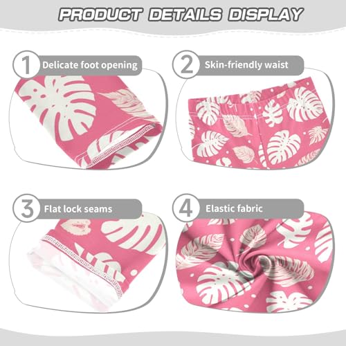 Wusikd White Monstera Girls' Leggings Toddler Doodles Leaves Pink Kids Yoga Pants Dance Active Tights 4T3