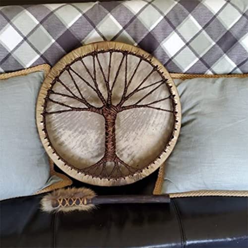 MDROGKUX Hand Designed Shaman Drum with Drum Stick,Shaman Drum Tree of Life Siberian Drum Symbol of Siberian drum spiritual music,Sound of Music Decoration (G), 565GT564545