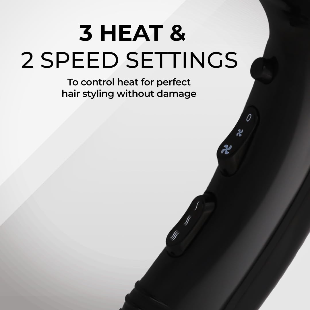 Wahl 05439-1024 Super Dry 1800 Watts Professional Styling Hair Dryer with Tourmaline Technology, Black, 3 Heat Settings 2 Speed Settings, 2.4 m long cord, Cold Shot Button to Prevent Hair Damage, Secondary Thermal fuse for Overheat Protection 2