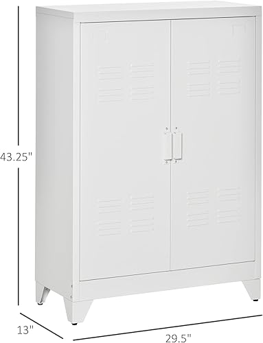 Miniatura 3 de HOMCOM Gabinete de almacenamiento industrial, gabinete de garaje de acero con puertas dobles y estantes ajustables, blanco