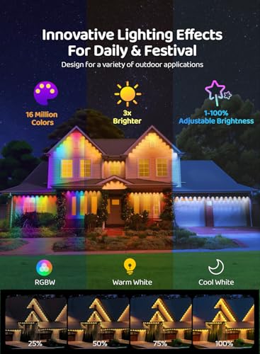 Image of Gaoxun 150ft Permanent Outdoor Lights, RGBW Smart Outdoor Lights for House with 54 LED, APP /Remote Control, 47 Scene Modes, Timer, IP67 Waterproof Eaves Lighting for Daily Holiday Christmas Decors