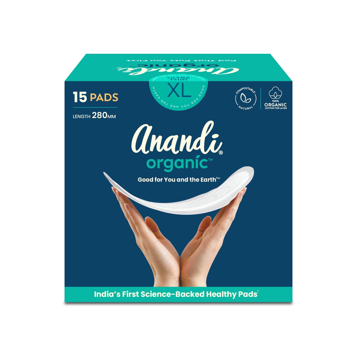 Anandi sanitary pads for women 15 XL Pads | Biodegradable Organic pads with Disposal pouch | Certified ~100% Compostable