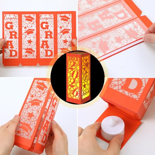 Image of Rossesay 6 Pcs Graduation Table Centerpieces Boxes Class of 2026 Graduation Lanterns for Centerpieces with LED Candles Congrats Grad School College Photo Props for Party Table Decoration (Orange)