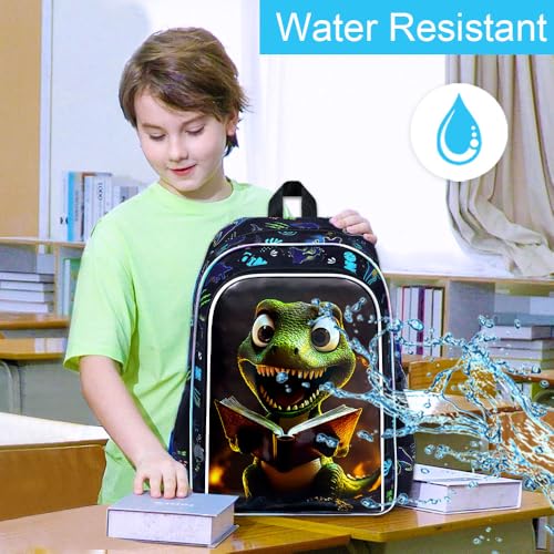 Image of 3Pcs Dinosaur Backpack for Boy, 16 inch Bookbag for Elementary Preschool Kindergarten, Kids School Backpacks with Lunch Box (Black)