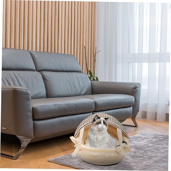 سرير كهف للقطط من بابوريتش، سرير كهف شبه مغلق قابل للطي والغسل للحيوانات الاليفة، سرير قطط دافئ ومريح لجميع الفصول، عش قطط، سرير للحيوانات الاليفة للحيوانات الاليفة للكلاب والقطط واللعب (صغير)