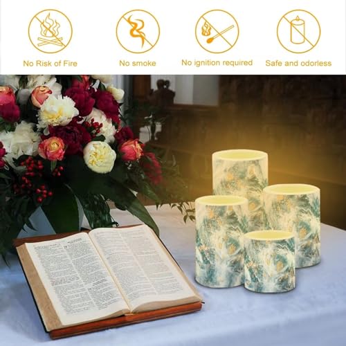 Image of Flameless LED Battery Candles Pack of 4 Waterproof Pillar Candles Tealights with 18-Key Timer Remote Colorful Lights for Indoor Outdoor Home Outdoor Wedding Decor, Blue Gold Marble