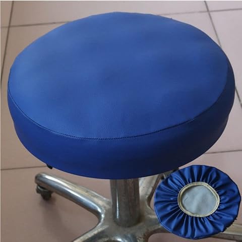 PU Leather Round Stool Cover,Bar Stool Seat Covers Waterproof Workbench Seat Slipcover Rolling Wheels Stool Chair Footstool Protect Cover ( Color : Blue , Size : 33cm ) Cover