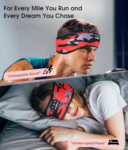 Image of MUSICOZY Sleep Headphones Bluetooth 5.4 Headband, Wireless Earphones Music Sleep Earbuds Sleeping Eye Mask with HD Stereo Speakers for Workout Running Travel Yoga, Ideal Gifts (Black Red)