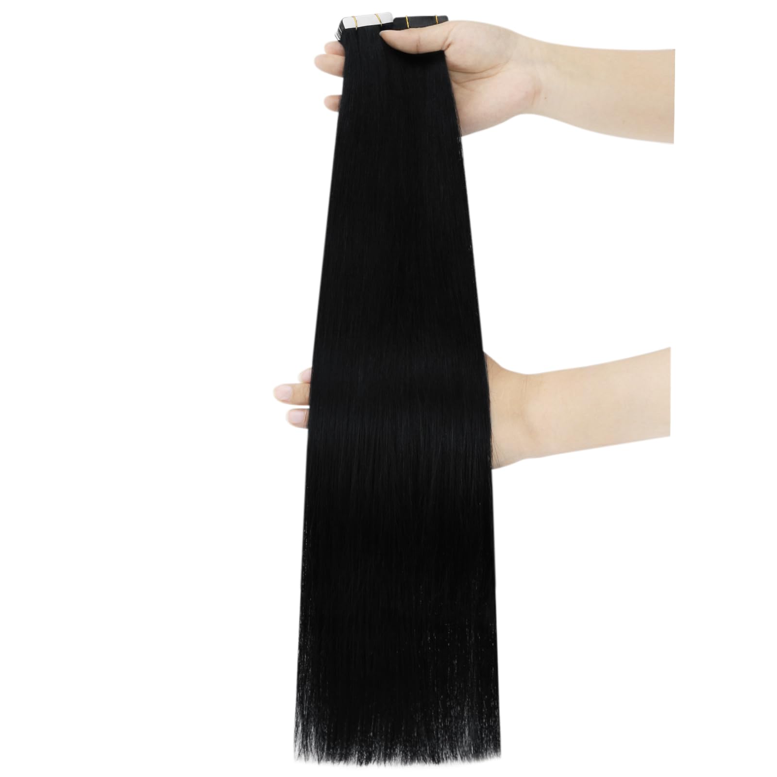 Ugeat Przedłużanie Włosów Taśma, Włosy Ludzkie, Czarny, 40 cm 20 sztuk 50g, Przedłużanie Włosów Tape in, Głęboka Czerń, Remy Naturalne Proste