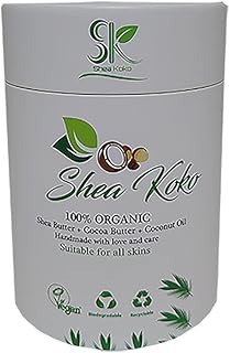 Shea Koko - Shea Butter + Cocoa Butter - 100% Natural - Organic Body Butter Biodegradable - West Africa - Shea Nuts – Coconut, Jojoba, Rosehip & Avocado Oils - 350ml Body Moisturiser