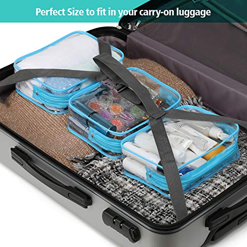 Image of Clear Makeup Bag, Packism Waterproof TSA Approved Toiletry Bag Quart Size Bag, Clear Makeup Bags with Zipper Travel Cosmetic Bag, Carry on Airport Airline Compliant Bag, 3 Pack, Blue