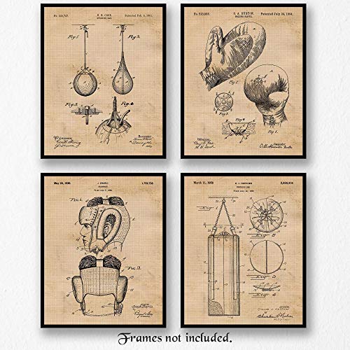Vintage Boxing Patent Poster Prints, Set of 4 (8x10) Unframed Photos, Wall Art