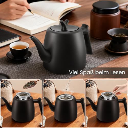 Tee Kanne, 2L Große Teekanne mit Sieb Teapot Thermo 10-12 Tassen Doppelwandig aus Edelstahl Tea Maker für Losen Tee Ingwer & Kräutermischungen – Bild 4