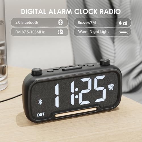 ROCAM Alarm Clock Radio with FM Radio, Sleep Timer, Auto Scan 20 Presets & Easy-Tune Knob, Wake to Radio/Beep, Bluetooth 5.0 Speaker Modern Design for Bedroom & Office - Image 2
