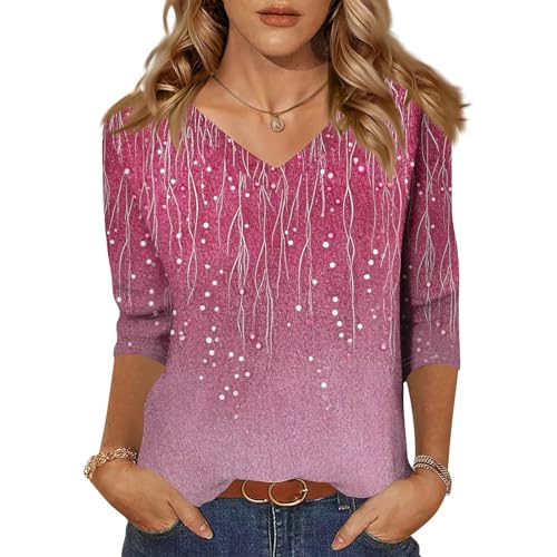 HTHLVMD Womens 3/4 Length Sleeve Tunic Tops Summer Fall Outfits 2025 Three Quarter Sleeve Casual V Neck T Shirts for Women