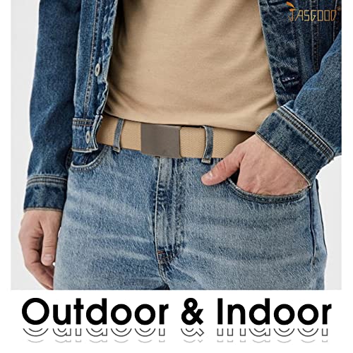 JASGOOD Canvas Web Belt for Men Adjustable Cloth Fabric Military Belt with Metal Buckle, C-Black+Beige+Blue2