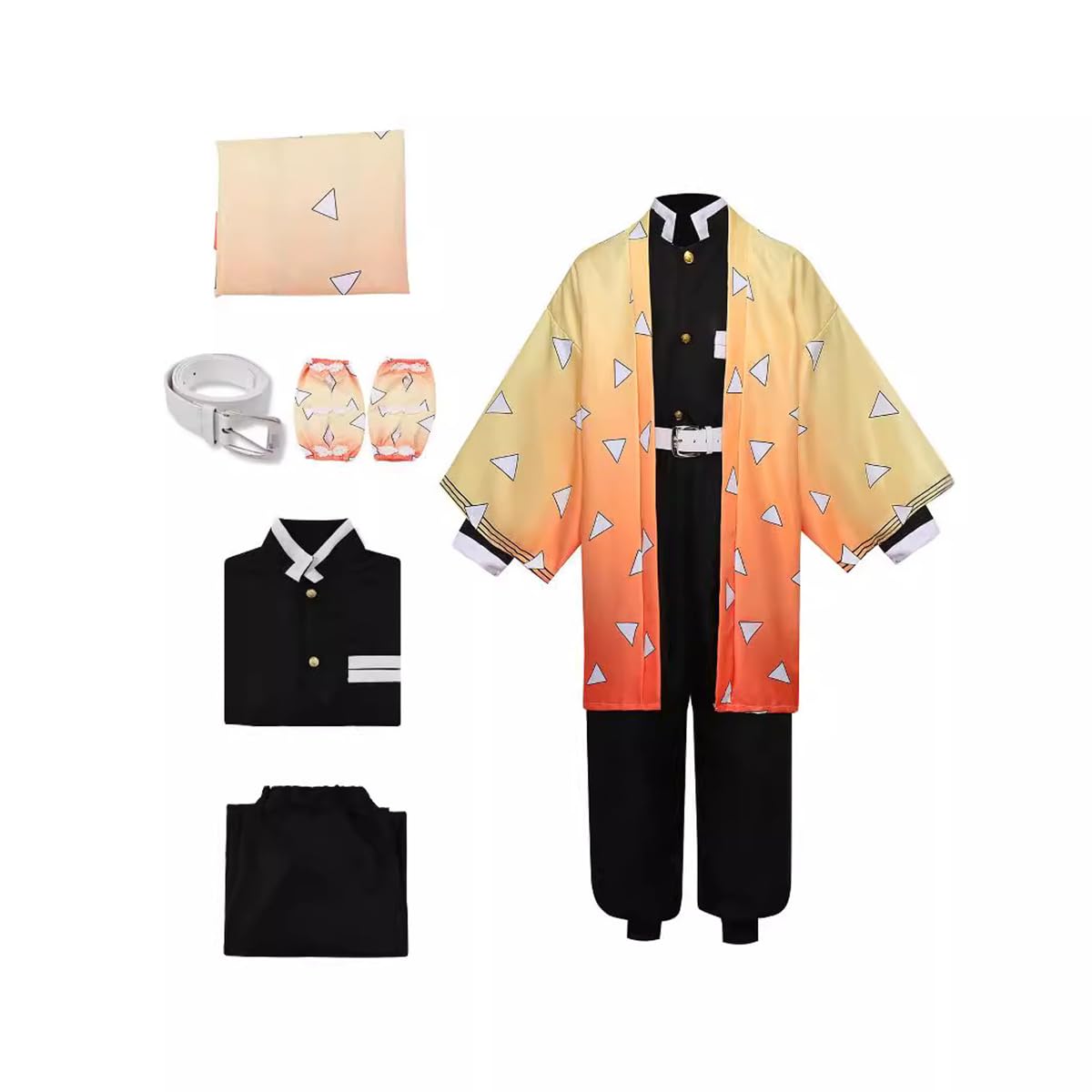 Koongso Kids Zenitsu Anime Cosplay Costume, Boys Zenitsu Kimono Uniform Outfit Halloween Costume Role Play Full Set