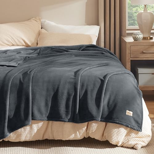 Bedsure Fleece King Size Blanket for Bed - GentleSoft Warm, Cozy, Soft & Thick Blanket for Winter, Heavy 500Gsm Anti-Static Design, Ideal for Couch & Sofa, Grey, 108x90 Inch