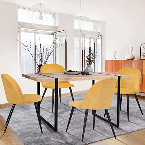 Image of Amazon Brand - Umi Romantic Vintage Side Dining Chair - Rustic Fabric Upholstered Seat with Black Powder-Coated Metal Legs for Elegant Home Dcor in Yellow