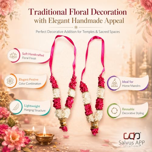 Image of Salvus APP SOLUTIONS Handcrafted Pink & White Flower Satan /Garland Mala | Fabric & Plastic Pooja Mala for God Idols, Temple & Home Decor, Religious Rituals & Festivals (Multicolor)