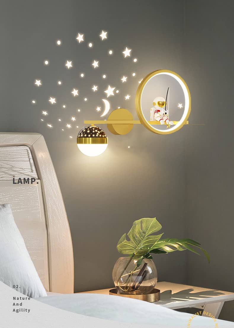 KZT Aplique Pared LED Infantil Moderna Regulable Lámpara de Pared Interior Astronauta Espacial Creativo Luz de Pared Interior para habitación de bebé Dormitorio cabecera Salón Regalos para Niños