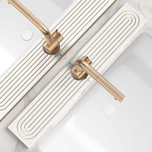 Stone Faucet Mat for Kitchen Sink – Diatomite Drying Stone Mat & Sink Protector, Prevent Moisture – Sink Splash Guard Water-Absorbing Stone Tray for Bathroom Counter [Light Grey,23.6