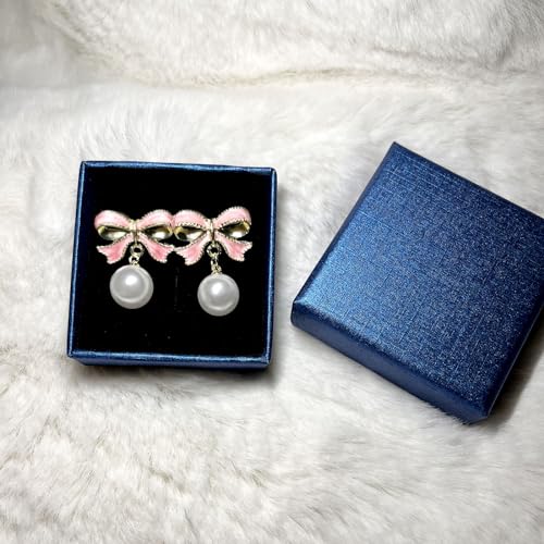 Gold Bow Earrings Pink Small Classic Bow Stud Earrings for Women Dainty Pearl Bow Dangle Earrings Hypoallergenic Gold Earrings Christmas Bow Earring for Women3