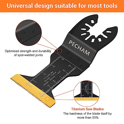 Image of PECHAM 11PCS Titanium Oscillating Tool Blades, Universal Oscillating Multitool Blades Metal Cutting Quick Release for Hard Material Metal Nails Wood Plastic fit More Oscillating Tools