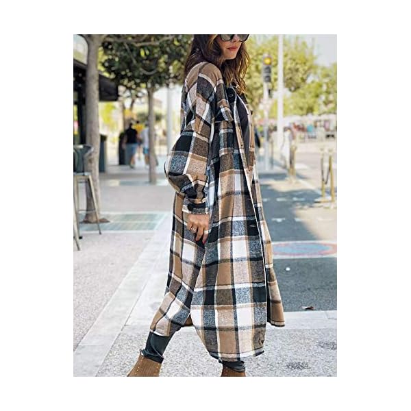 Omoone-Womens-Lounge-Lapel-Button-Up-Long-Sleeve-Plaid-Long-Shirt-Jacket-Shacket Omoone Women's Lounge Lapel Button Up Long Sleeve Plaid Long Shirt Jacket Shacket(1766-Brown-M)