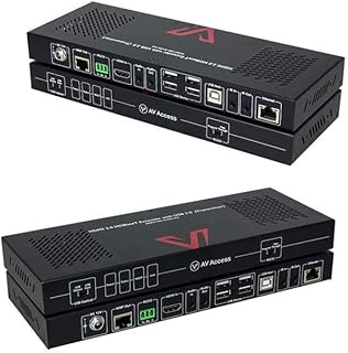 AV Access 100M(330ft) 4K@60Hz 444 HDMI 2.0 USB KVM Extender (HDBaseT) PoH, 1 Host 4 USB for Keyboard Mouse at TX or RX, LAN Access Extension over Cat5e/6/7, IR Remote + 3.5mm Stereo RS232
