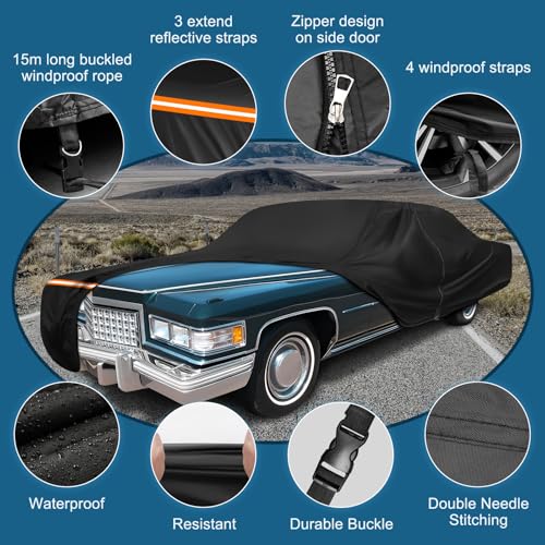 Image of Car Cover for Cadillac Deville 1959-1984 Sedan de Ville 4 Door Car Covers All Weather Protection Waterproof Windproof Outdoor Full Car Cover with Door Zipper