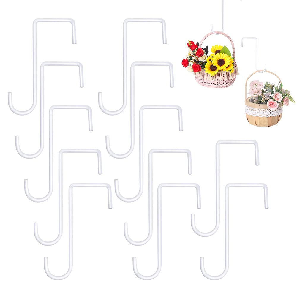 Vinyl Fence Hooks,12Pcs Patio Hangers Pergola Hooks Powder Coated Steel Fence Hangers 2 x 6 Inches for Hanging Plants, Planters, Bird Feeders, Lights, Indoor & Outdoor (White)