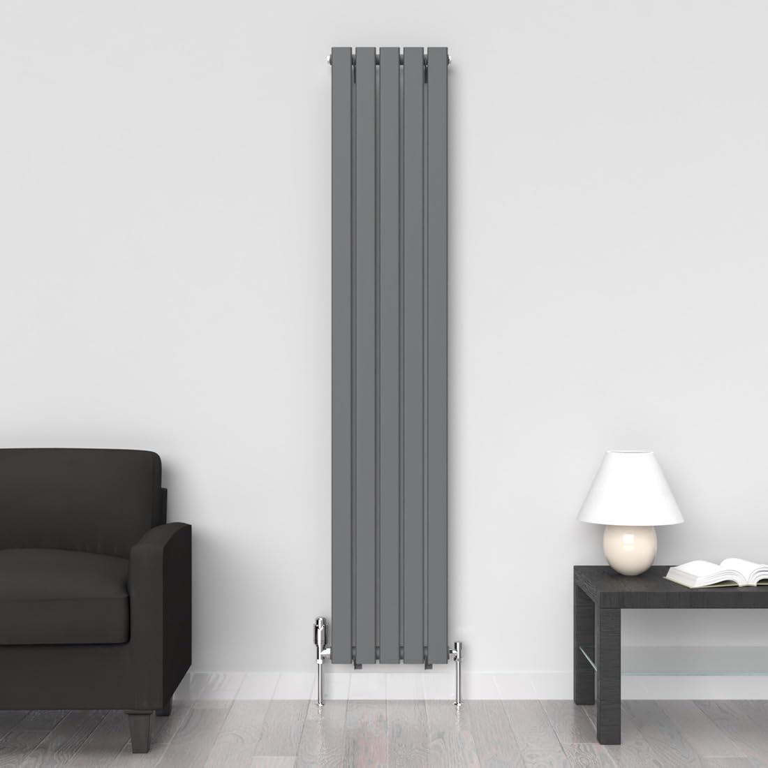 Lux Heat Anthracite Grey Flat Vertical Single Panel Designer Radiator 1800mm (H) x 350mm (W)