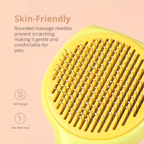 Image of Cat Brush Dog Brush with Release Button for Shedding (fluorescent yellow color)