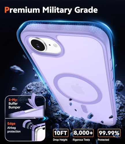 Image of FNTCASE for iPhone 17e & iPhone 16e Case Matte: Magnetic Phone Cases with Screen Protector Drop Proof Compatible with Magsafe Slim Anti Yellowing Protective Translucent Cell Phone Cover (C-Purple)