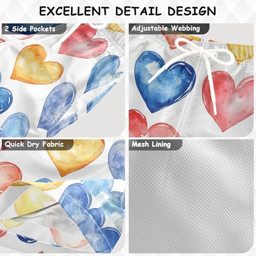 Pigsaly Boys' Swim Board Shorts Bright Watercolor Love Colorful Hearts Boy's Swim Trunks Kids Swimwear XS3