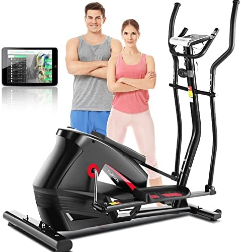 ANCHEER Elliptical Machine, Smart APP Cross Trainer with 10-Level Resistance, LCD Monitor, and Heart Rate Sensor, Compact & Quiet Home Office Cardio Exercise Equipment, 390lb Weight Capacity