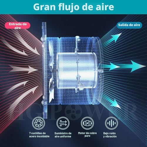 Miniatura 3 de Hg Power Extractor De Aire 200mm Ventilador De Baño 980m H Silencioso Con Aleta De Retorno Potente Ventilador Metálico De Pared Con Enchufe Eu Para Cocina Garaje Sótano, Blanco