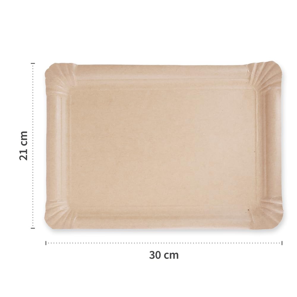 FRANZ MENSCH 250 Stück Pappteller, rechteckig | Kraftpapier, FSC®-Mix, L: 21cm, B: 30cm, naturbraun, Karton, Einweggeschirr, Einwegteller, Papierteller, Einmalgeschirr