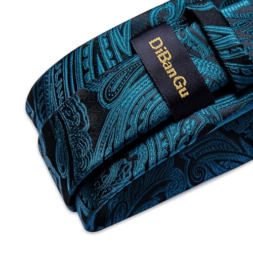 Image of DiBanGu Silk Floral Ties for Men Woven Paisley Necktie and Tie Clip Handkerchief Cufflinks Set for Party Wedding