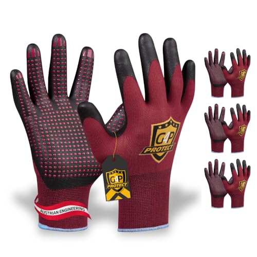 G4P Multi Flex Touch Lady - Arbeitshandschuhe Damen mit Touchscreen-Funktion 3 Paar Nitril-Beschichtung fur prazise Montagearbeiten Gr. S (Gr. 7) Farbe: Rot/Schwarz