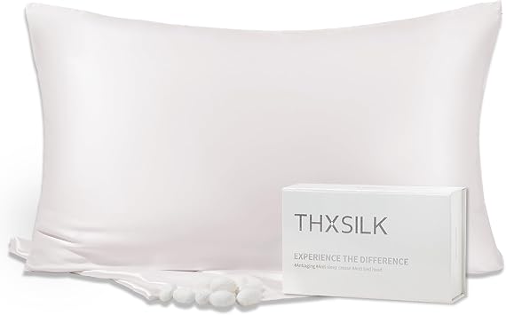THXSILK 100% Silk Pillowcase for Hair and Skin, Both Sides Grade 6A+ 25 Momme Mulberry Silk Pillow Case with Hidden Zipper, Gift Box, Soft & Smooth White Pillowcase1pc, Queen Size 20"x30"