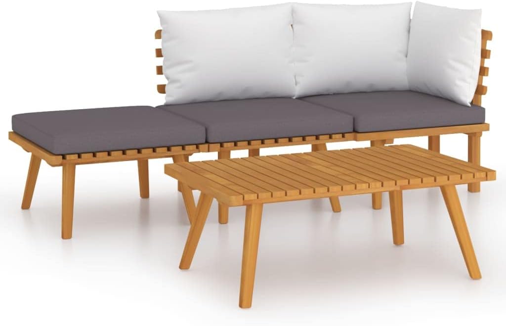 vidaXL Patio Lounge Set 4 Piece, Sectional Sofa for Outdoor Backyard, Couch with Cushions, Patio Furniture Set with Table, Solid Wood Acacia